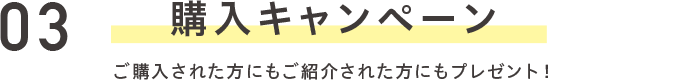 購入キャンペーン ご購入された方にもご紹介された方にもプレゼント
