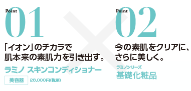 Point01 イオンのチカラで肌本来の素肌力を引き出す。 ラミノスキンコンディショナー 美容器 28,000円（税別）