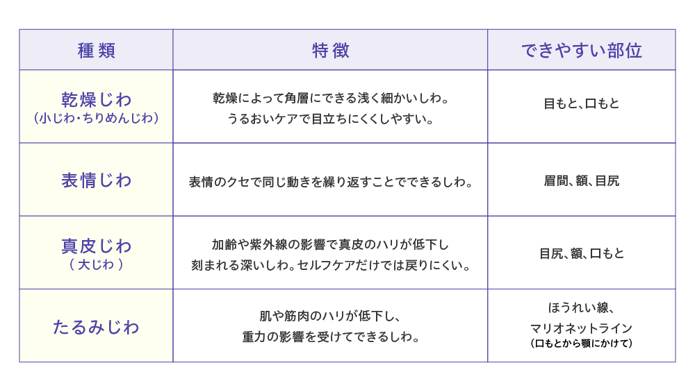しわの種類と特徴見分け方